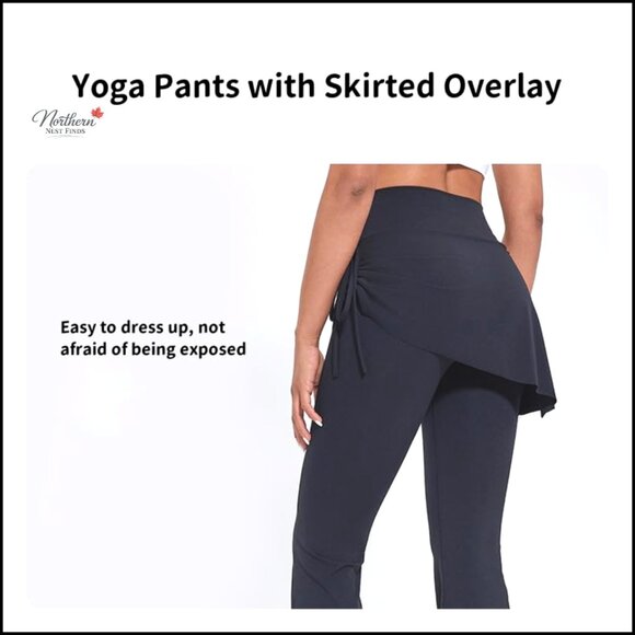 High Waist Flared Yoga Pants with Skirted Overlay Tummy Control Leggings - Picture 4 of 7